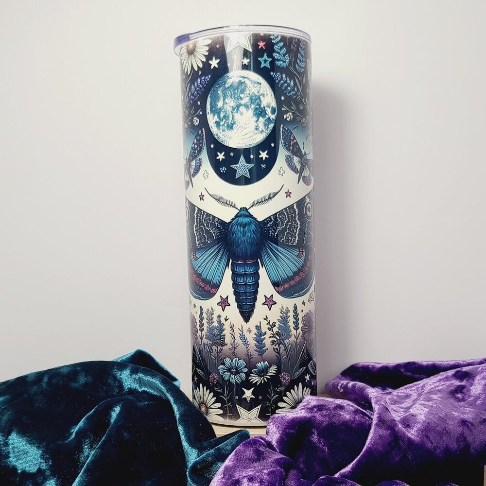 Witchy Moon Moth Tumbler – 20 oz Insulated | Crowing Hen of Clayton - Picture 4 of 7